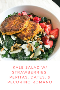 kale salad with strawberries pepitas and pecorino romano