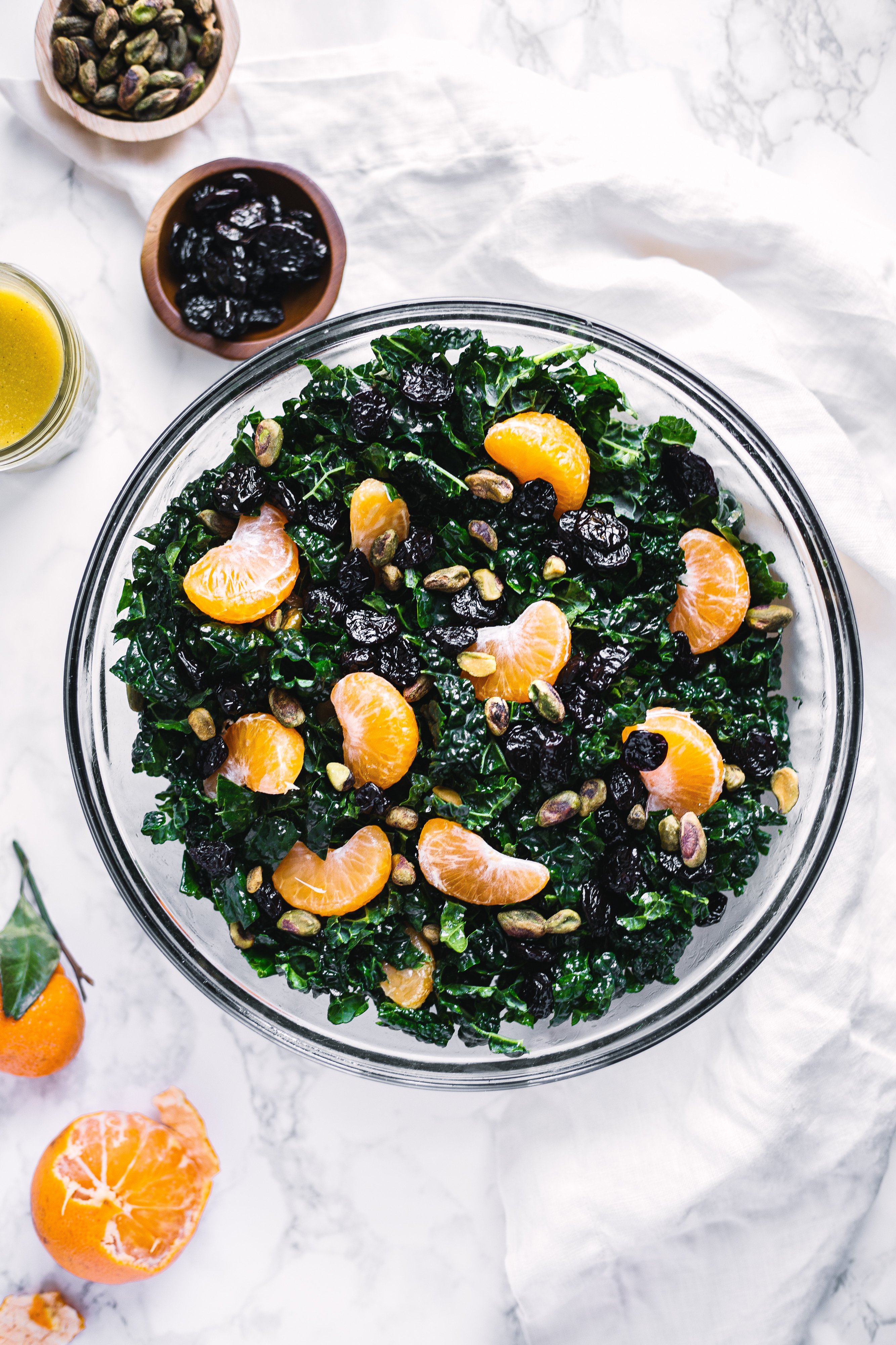 Kale Salad with oranges, pistachios and cherries