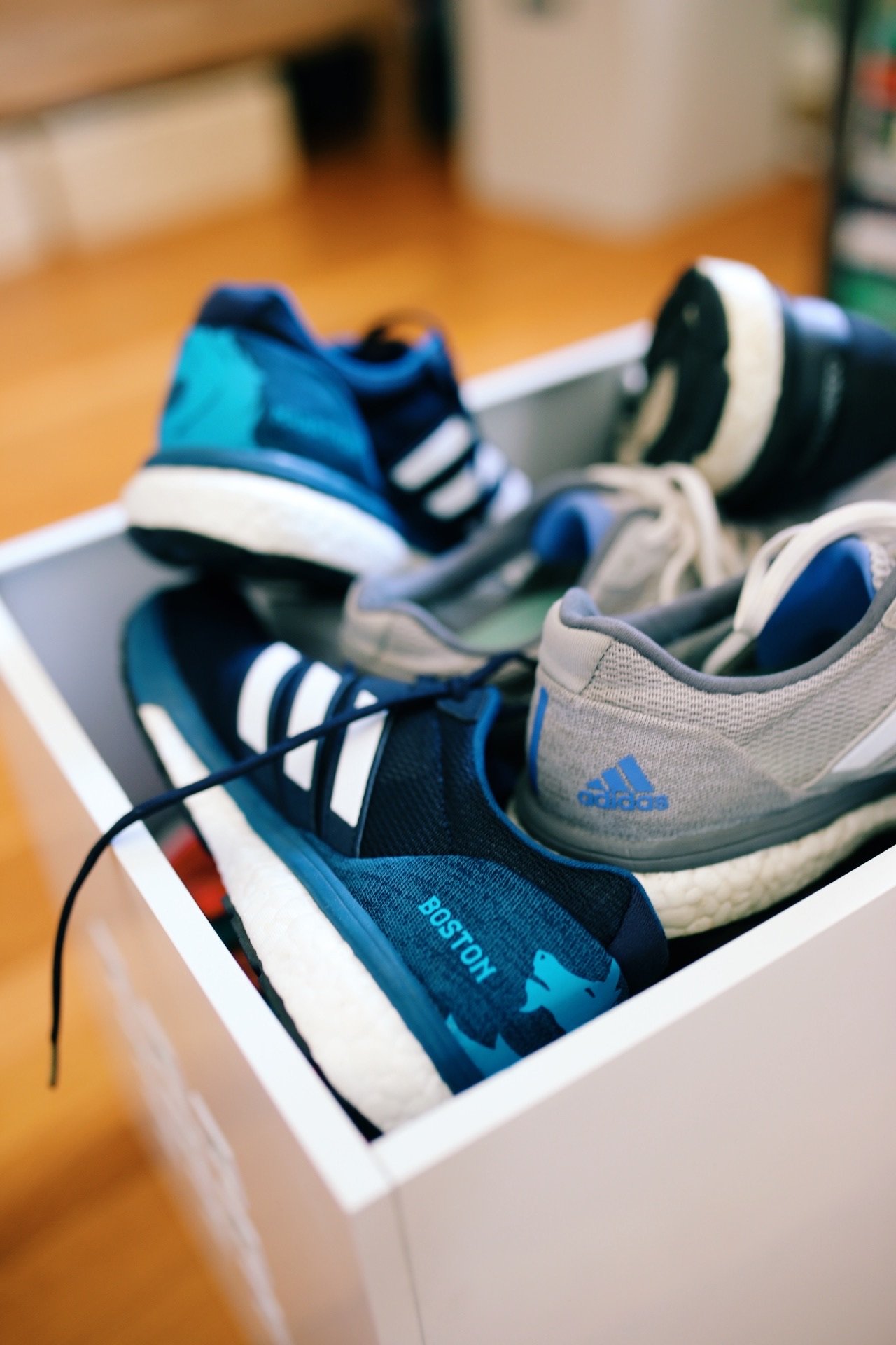Running shoes in box