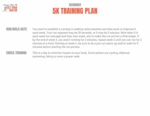 Beginner 5K Training Plan Details