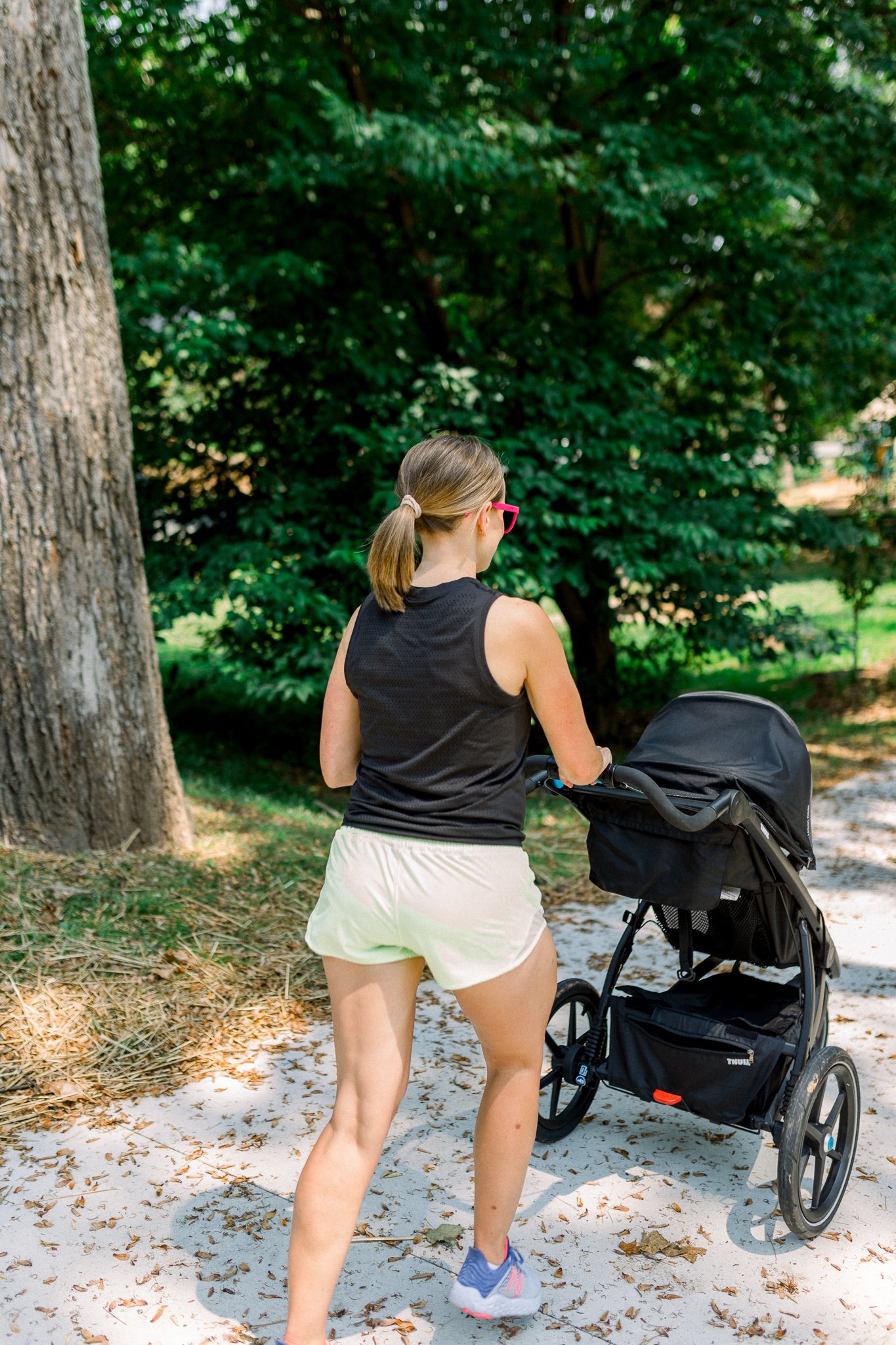Jogging stroller with baby