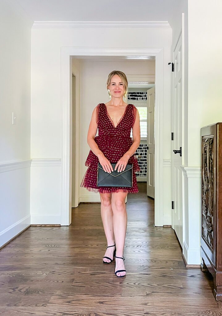 Burgundy Dotted Cocktail Dresses for Christmas