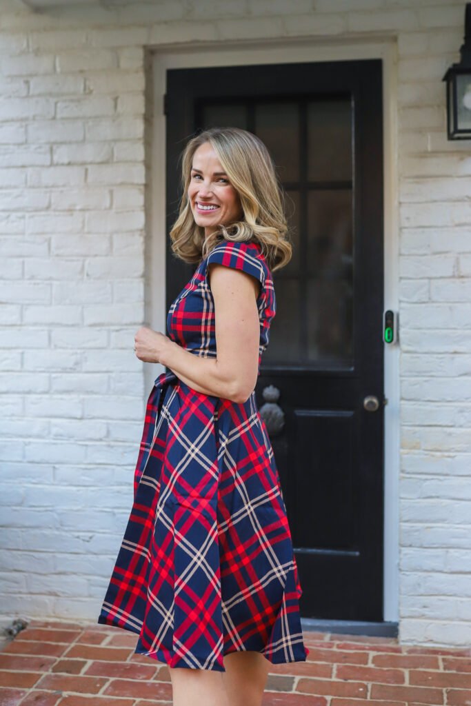 Red and blue plaid holiday dress